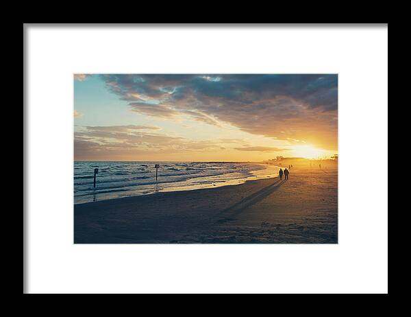 Sunset Framed Print featuring the photograph Sun Setting on Galveston Beach by Ray Devlin