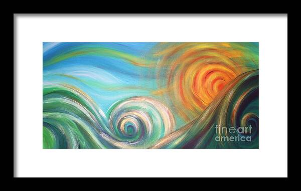 Sea Framed Print featuring the painting Sun Surf Sky by Reina Cottier