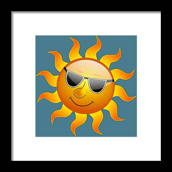 Sunshine Framed Print featuring the digital art Sun with sunglasses by Movie Poster Prints