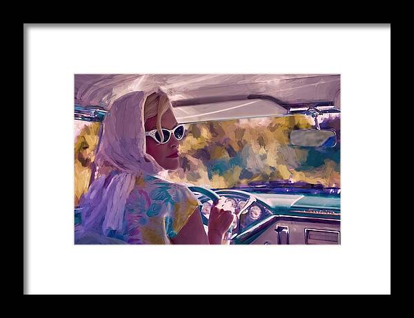 Sunday Drive # Elegant Woman # Vintage Painting # Vintage Car #retro # Framed Print featuring the painting Sunday drive by Louis Ferreira