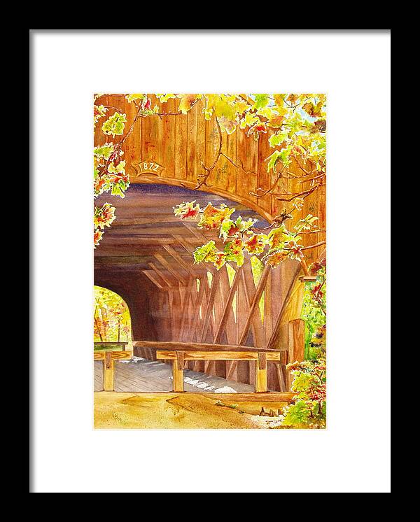 Covered Bridges Framed Print featuring the painting Sunday River Bridge by Karen Fleschler