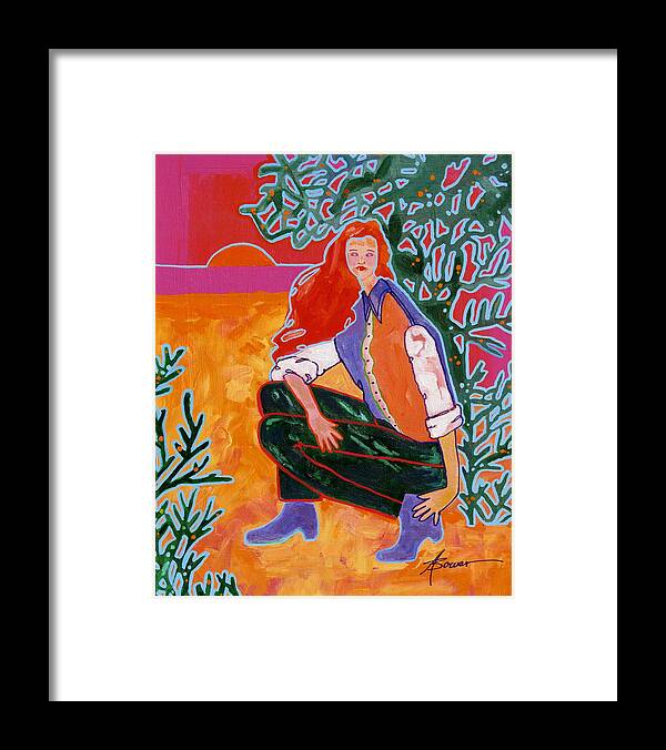 Woman Framed Print featuring the painting Sundown by Adele Bower