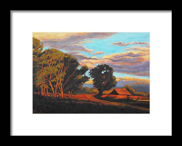 Gina G Framed Print featuring the painting Sundown on the Ranch by Gina Grundemann