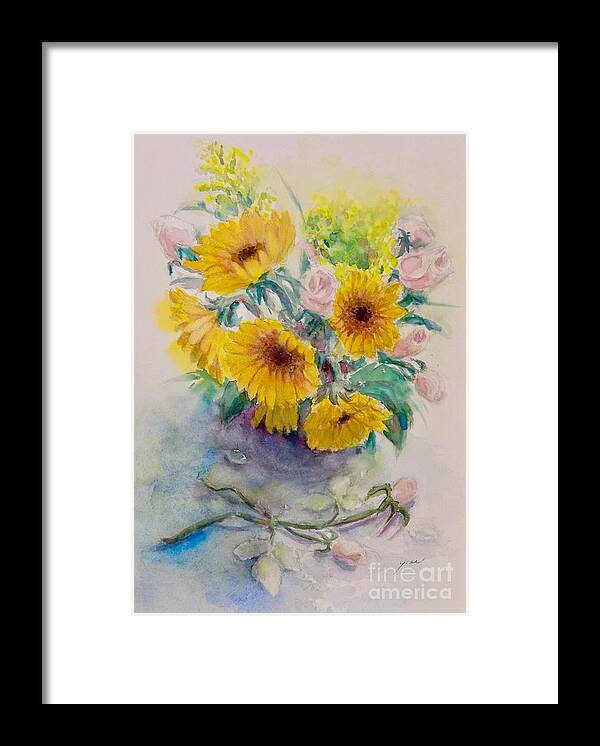 Flower Framed Print featuring the painting Sunflower-3 by Yoshiko Mishina
