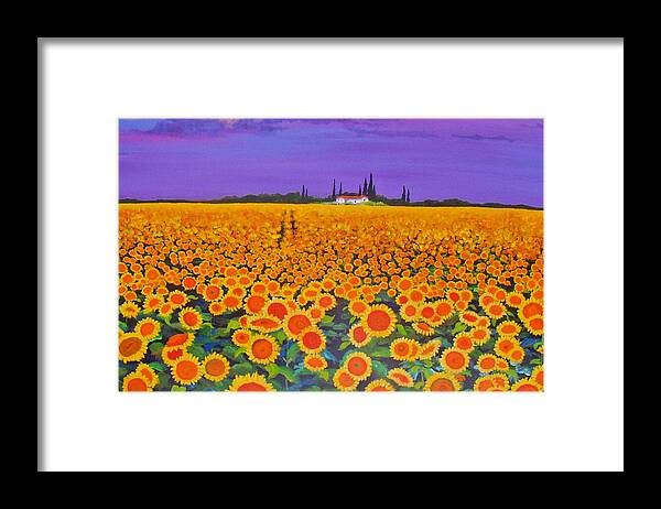 Sunflowers Framed Print featuring the painting Sunflower Field by Anne Marie Brown