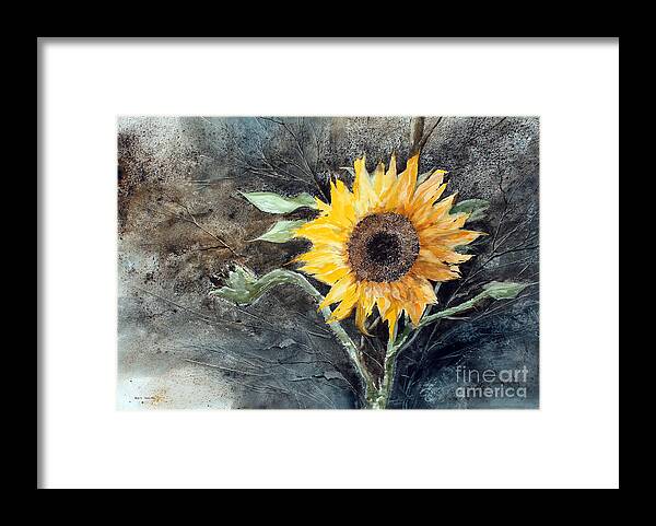 A Single Sunflower Fills The Entire Picture Area. Framed Print featuring the painting Sunflower by Monte Toon