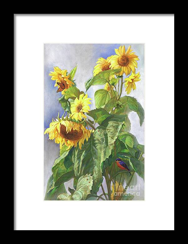 Sunflower Framed Print featuring the painting Sunflowers After the Rain by Svitozar Nenyuk