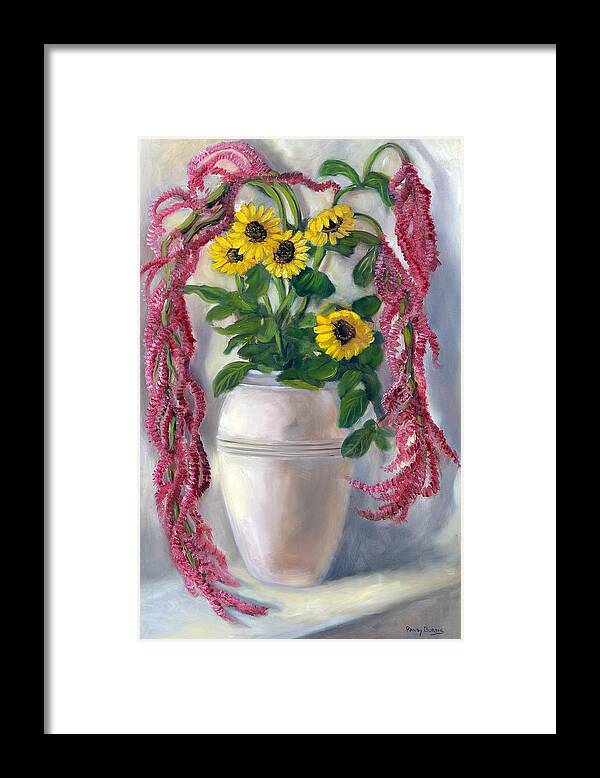 Sunflowers Framed Print featuring the painting Sunflowers and Love Lies Bleeding by Rand Burns