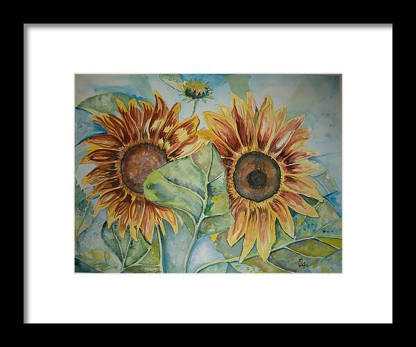 Landscape Framed Print featuring the painting Sunflowers by Lee Stockwell