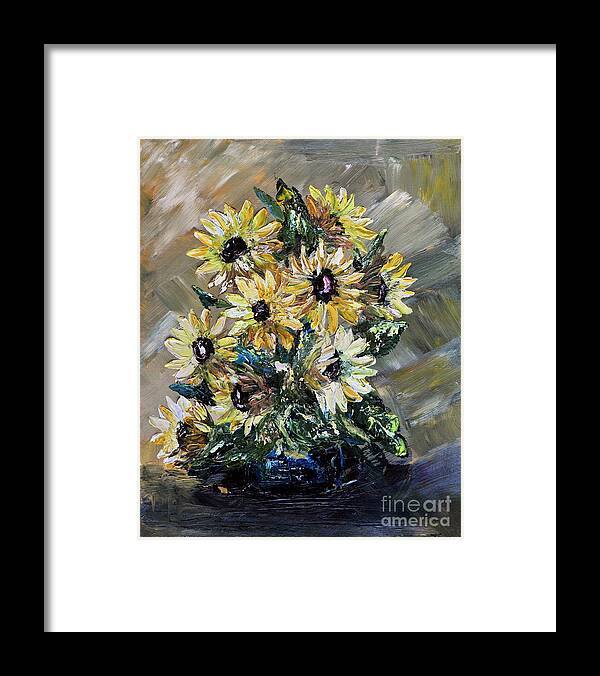Acrylic Framed Print featuring the painting Sunflowers by Teresa Wegrzyn