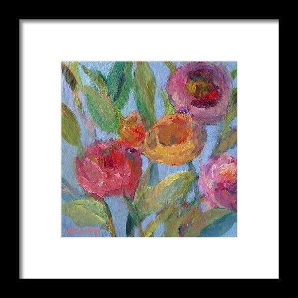 Flower Painting Framed Print featuring the painting Sunlit Flower Garden by Mary Wolf