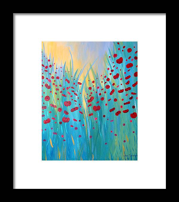 Poppies Framed Print featuring the painting Sunlit Poppies by Stacey Zimmerman