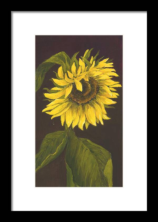 Single Sunflower Framed Print featuring the painting Sunny by Audrey McLeod