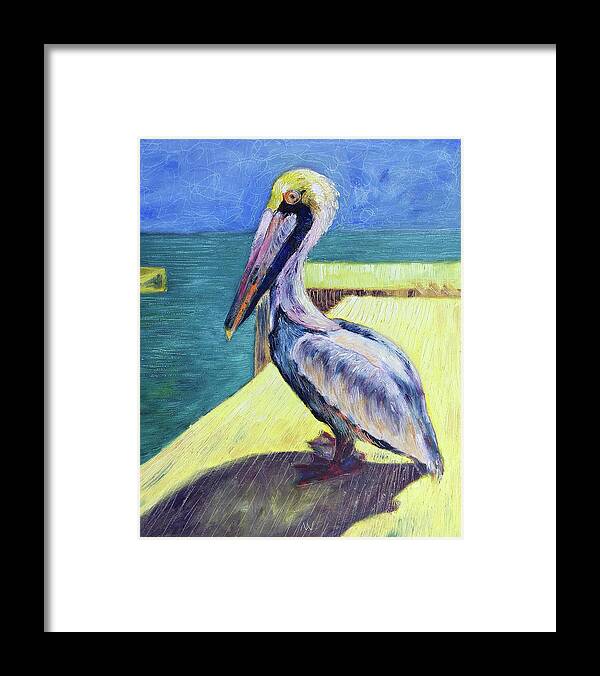 Pelican Framed Print featuring the painting Sunny Pelican by AnneMarie Welsh