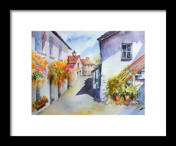 Watercolor Framed Print featuring the painting Sunny Street by Arti Chauhan