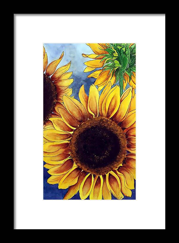Watercolor Framed Print featuring the painting Sunny Sunflowers by Mary Gaines