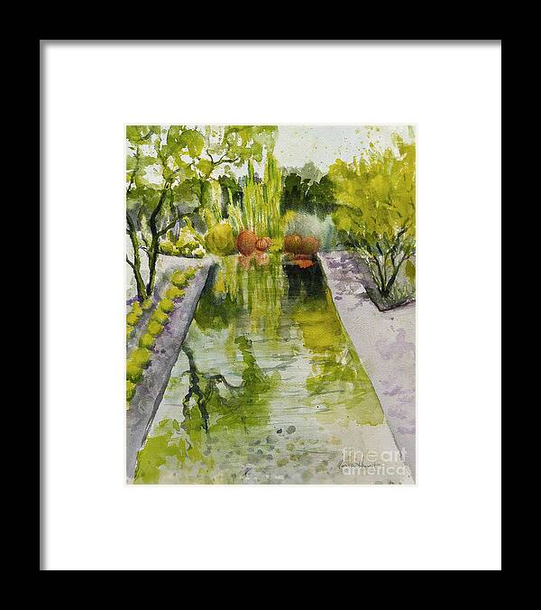 Landscape Framed Print featuring the painting Infinity Pool In the Gardens at Annenburg Estate by Maria Hunt