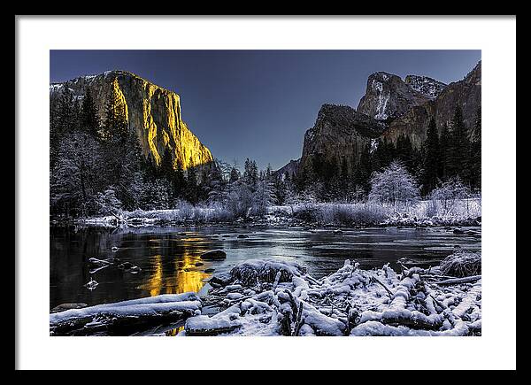 Cold Framed Print featuring the photograph Sunrise at El Capitan by Don Hoekwater Photography