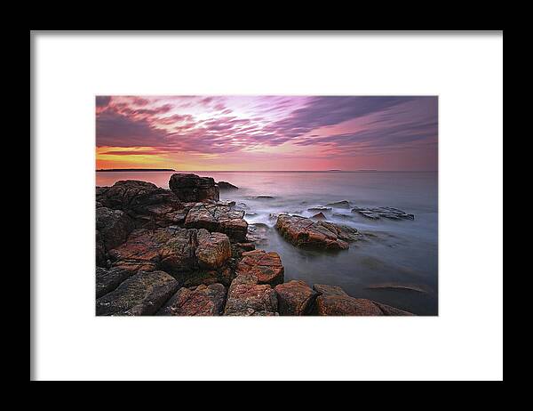 Coastal Maine Framed Print featuring the photograph Sunrise at Seawall Maine Acadia National Park by Juergen Roth
