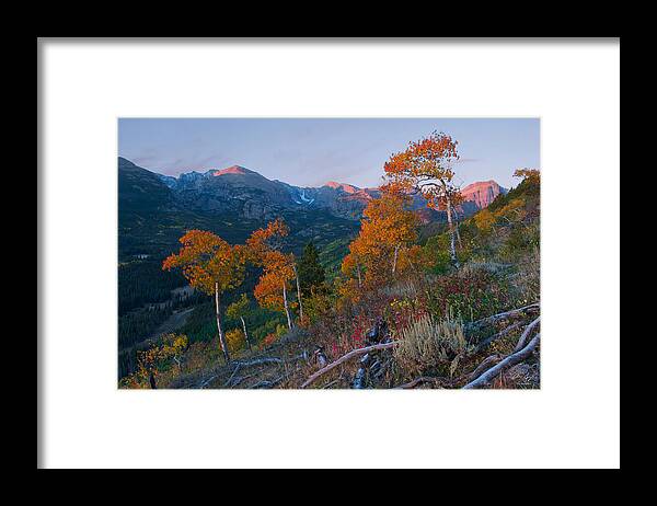 Sunrise Framed Print featuring the photograph Sunrise in Rocky Mountain National Park by Aaron Spong
