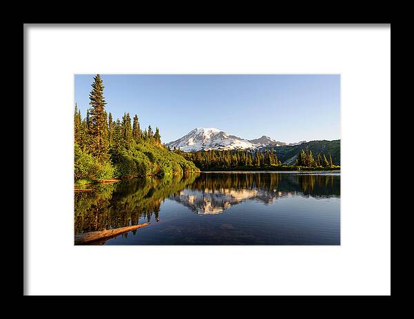 Sunrise Framed Print featuring the digital art The Bench Lake by Michael Lee