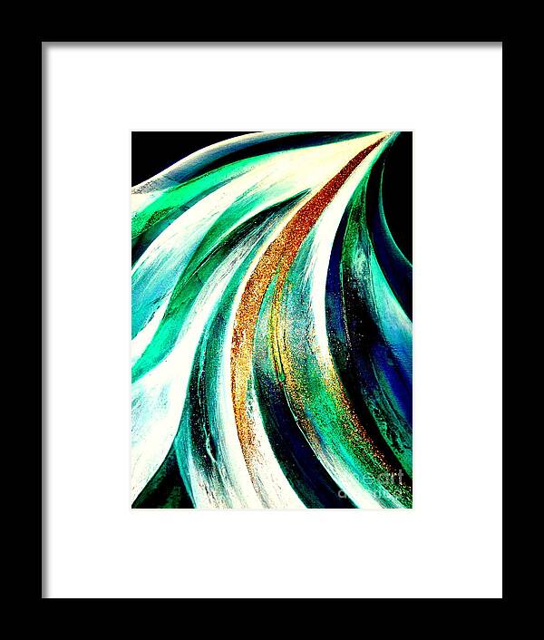 Waterfall.water.light.energy.spiritual.crystal.abstract. Framed Print featuring the painting Sunrise in water fall by Kumiko Mayer