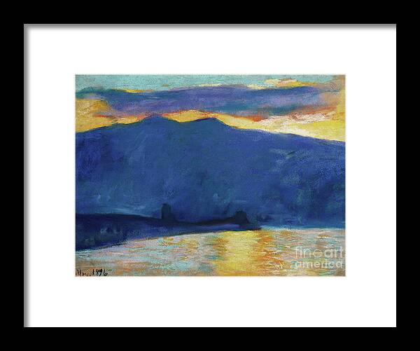 Sun Framed Print featuring the pastel Sunrise by Lesser Ury