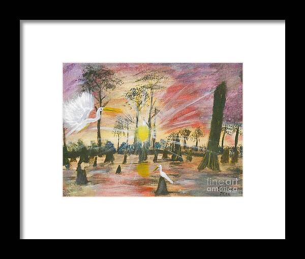 Landscape Framed Print featuring the painting Sunrise on Highway 190 by Seaux-N-Seau Soileau