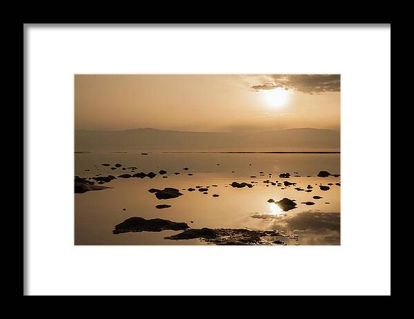 Sun Framed Print featuring the photograph Sunrise on the Dead Sea by Sergey Simanovsky