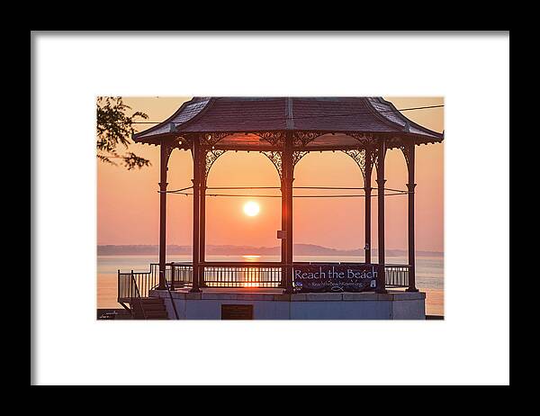 Revere Framed Print featuring the photograph Sunrise on the Revere Beach Bandstand Revere MA by Toby McGuire