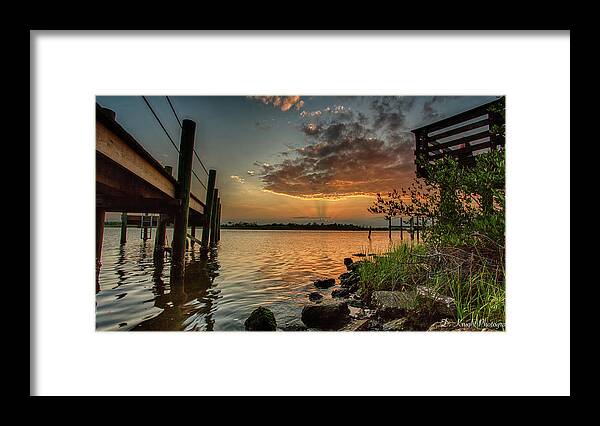 Sunrise Framed Print featuring the photograph Sunrise Under the Dock by Dillon Kalkhurst
