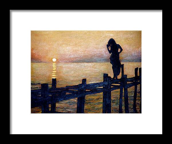 Nude Framed Print featuring the painting Sunset And Girl by Masami Iida