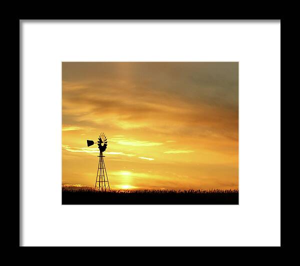 Kansas Framed Print featuring the photograph Sunset and Windmill 11 by Rob Graham