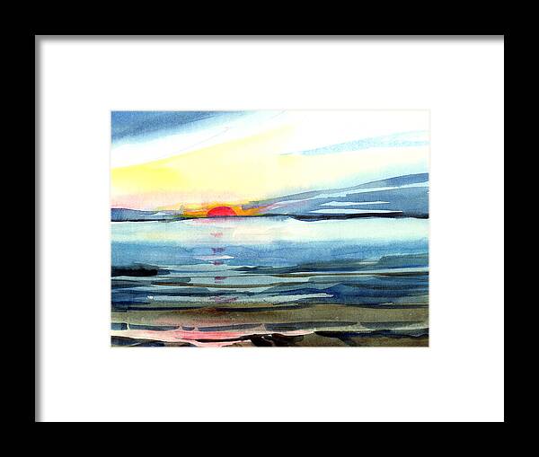 Landscape Seascape Ocean Water Watercolor Sunset Framed Print featuring the painting Sunset by Anil Nene