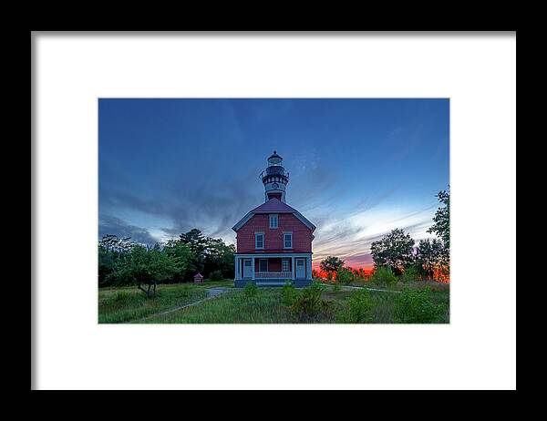 Au Sable Point Framed Print featuring the photograph Sunset at Au Sable Point Lighthouse by Gary McCormick