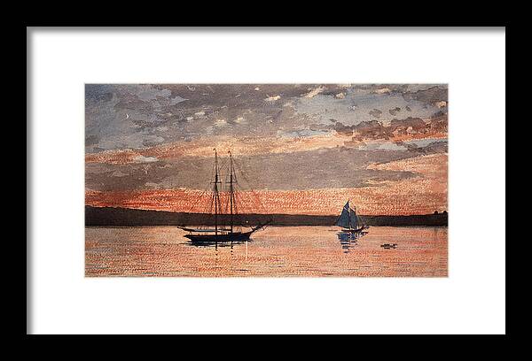 19th Century American Painters Framed Print featuring the painting Sunset at Gloucester by Winslow Homer