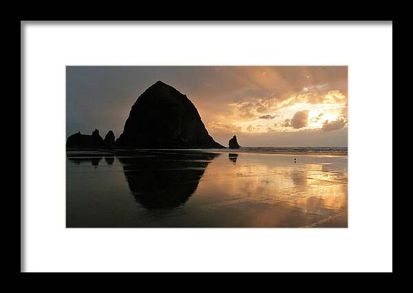 Sunset Framed Print featuring the photograph Sunset at Haystack Rock by Tranquil Light Photography