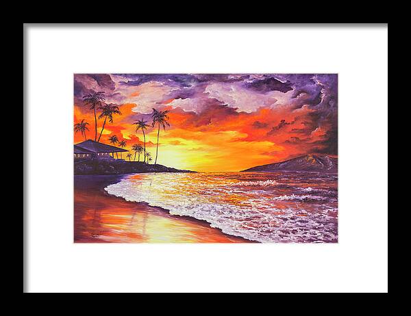 Darice Framed Print featuring the painting Sunset At Kapalua Bay by Darice Machel McGuire