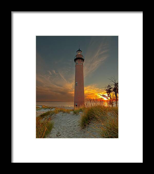 Lighthouse Framed Print featuring the photograph Sunset at Petite Pointe Au Sable by Susan Rissi Tregoning