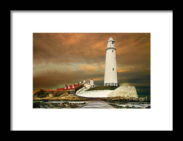 St. Mary's Framed Print featuring the photograph Sunset at Saint Mary's Lighthouse by Martyn Arnold