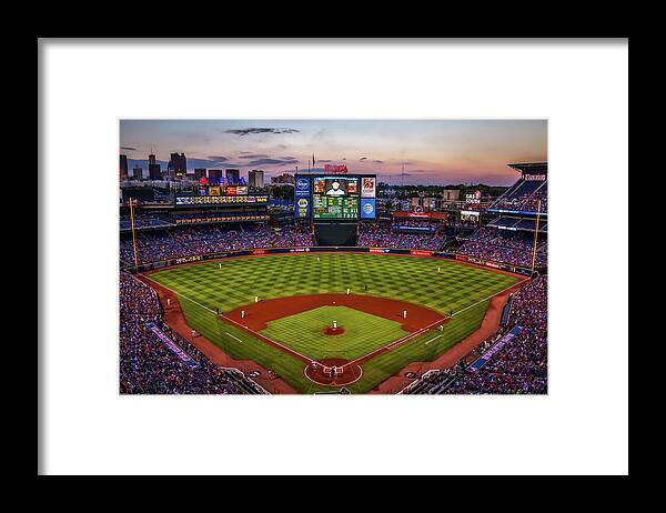 Turner Field Framed Print featuring the photograph Sunset at Turner Field - Home of the Atlanta Braves by Mountain Dreams
