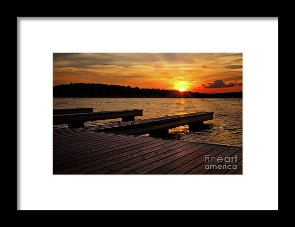 Lake Hopatcong Framed Print featuring the photograph Sunset by the Dock on the Lake by Mark Miller