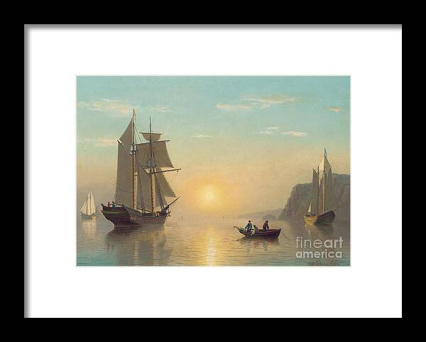 Boat Framed Print featuring the painting Sunset Calm in the Bay of Fundy by William Bradford