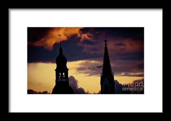 Cities Framed Print featuring the photograph Sunset Cloudscape old town Riga Latvia by Raimond Klavins