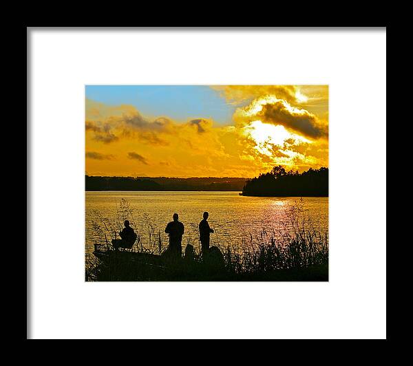 Smith Mountain Lake Framed Print featuring the photograph Sunset Fishermen Smith Mountain Lake by The James Roney Collection