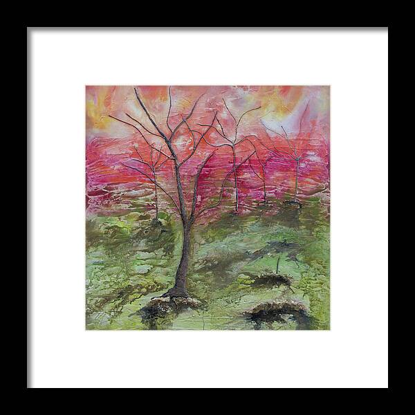 Trees Framed Print featuring the painting Sunset from the mountain top by John Stuart Webbstock
