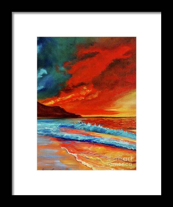 Sunset Framed Print featuring the painting Sunset Hawaii by Jenny Lee