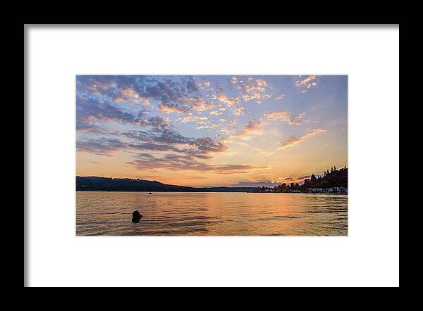 Sunset Framed Print featuring the digital art Sunset in Lake Sammamish by Michael Lee