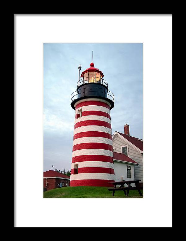 Maine Lighthouses Framed Print featuring the photograph Sunset Lighthouse by Brenda Giasson