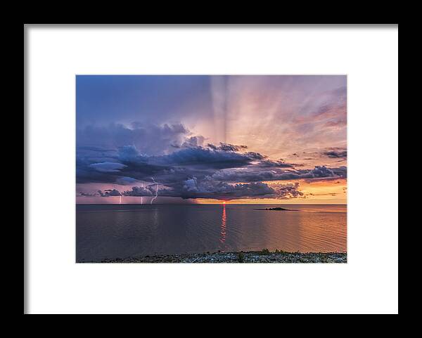 Lightning Framed Print featuring the photograph Sunset Lightning by Justin Battles
